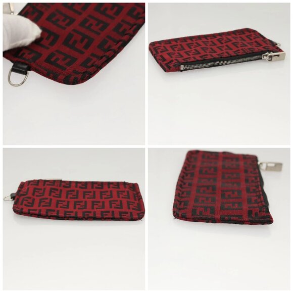 FENDI Zucchino Canvas Hand Bag Red Silver - Picture 15 of 15